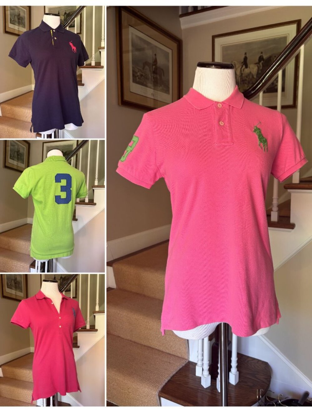 Ralph Lauren Big Pony Polo Bundle Women's 4 Piece Lot Pink Green Navy